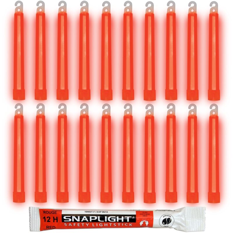 Image of Cyalume Bastone Luminoso SnapLight Glow Sticks 15 cm - Light Sticks molto luminoso con durata di 12 ore - Rosso (Sacchetto da 20)