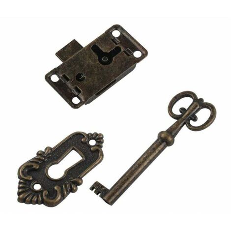 Cyan Loquet et targette Quincaillerie de meuble Serrure Boîte artisanale Serrure de tiroir Ensemble de trois pièces Porte de meuble Serrure classique Boîte à bijoux Armoire Serrure antique