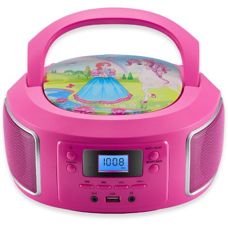 Cyberlux tragbarer CD-Player Kinder CD-Player AUX-IN USB-Anschluss CD/MP3-Radio Kinder Radio CD-Radio Stereoanlage Boombox Pink