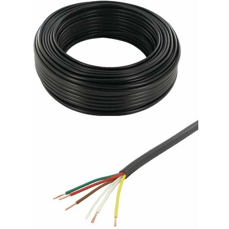 Cyclingcolors – Câble électrique de remorque 5 fils 12/24V 12A – 5 conducteurs 0,75mm² – Longueur 5 mètres – PVC noir pour attelage et signalisation