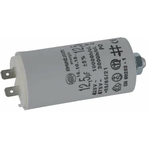 Cyclingcolors – Condensateur de démarrage 12,5µF 450V – Ø36mm – Longueur 70mm – Fixation M8 – 2 cosses – Température -25°C à +85°C