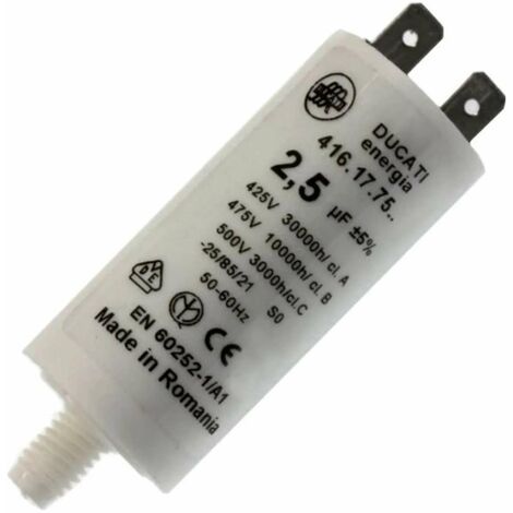 Cyclingcolors – Condensateur de démarrage 2,5µF 450V – Ø25mm longueur 55mm – Fixation M8 – Tolérance ±5% – Pour moteurs et ventilateurs