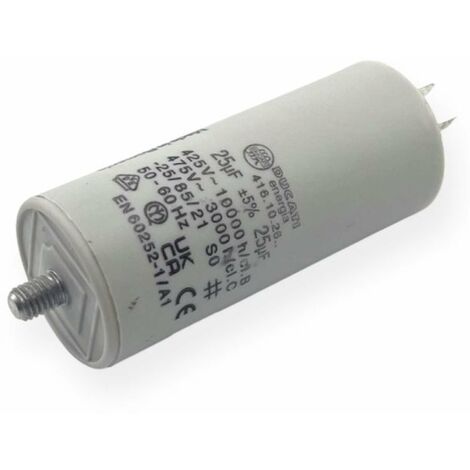 Cyclingcolors – Condensateur de démarrage universel 25µF 450V Ø40mm longueur 95mm fixation M8 – 2 cosses pour moteurs électriques – Pompe et volet roulant