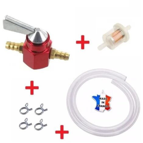 Cyclingcolors – Kit essence universel 5mm – 6mm avec robinet rouge, durite, filtre carburant et collier – Accessoire pour tondeuse