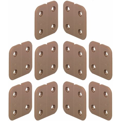 Cyclingcolors – Lot de 10 charnières sans articulation 40 x 40mm – Plastique marron – 4 trous pour meuble, porte, armoire, placard – Forme de lame arrondie