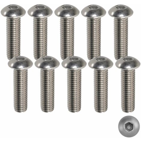Cyclingcolors – Lot de 10 vis à métaux M5x25mm – Acier inoxydable A2 – Tête bombée hexagonal creux BHC – Résistantes à la corrosion