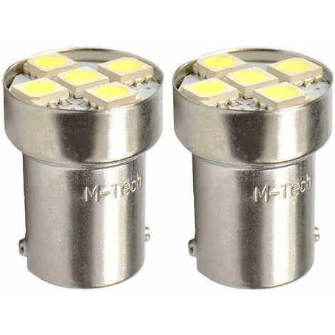 Cyclingcolors – Lot de 2 ampoules LED 12V R5W BA15S – 5x SMD 5050 – Lumière blanche 6000K – Durée de vie jusqu'à 10 000 heures