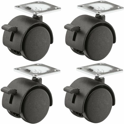 Cyclingcolors – Lot de 4 roulettes pivotantes 30mm avec frein – Charge 20kg par roulette – Base acier pour meubles – Fixation par trous inclus