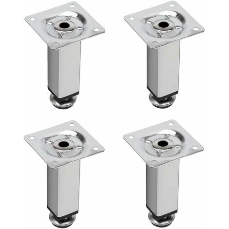 Cyclingcolors – Pieds de meuble ajustables 4x 150mm – Acier finition chromée – Base carrée 25 x 25mm – Protection sols en plastique