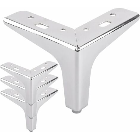 Cyclingcolors – Pieds de meuble en métal chromé – Lot de 4 – Hauteur 105mm – Forme triangulaire pour meubles modernes – Patins en caoutchouc anti-rayures