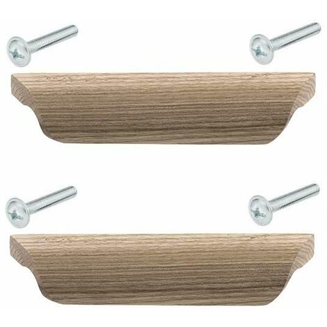 Cyclingcolors – Poignée de meuble en bois chêne brut entraxe 96mm longueur 155mm hauteur 30mm – Vis incluses pour tiroirs et portes