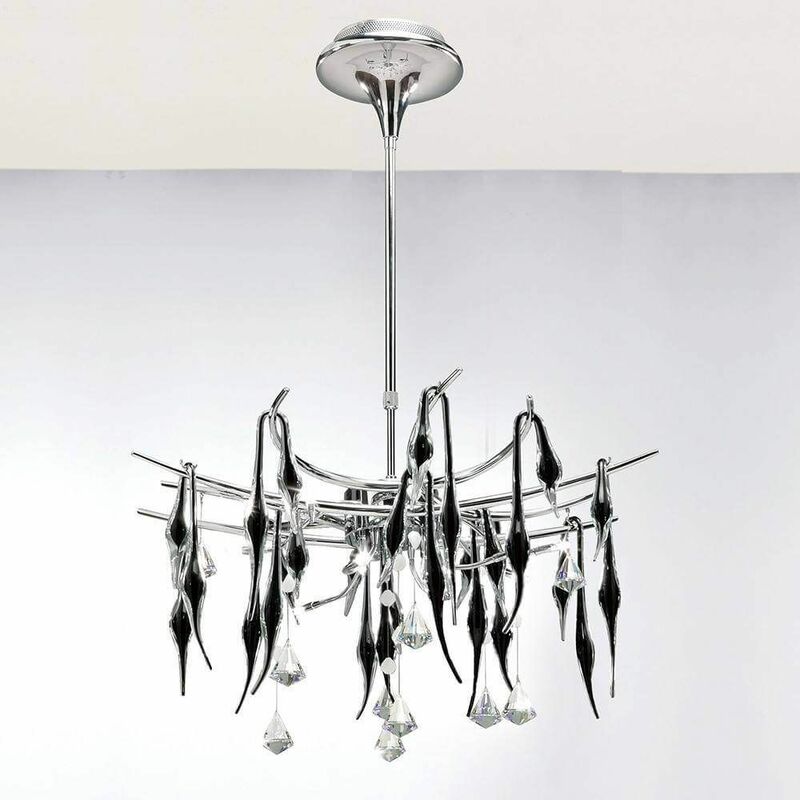 09diyas - Cygnet pendant lamp 12 Bulbs polished chrome / black glass / crystal