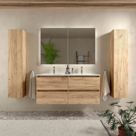 Cygnus Bath – Meuble de salle de bain 120cm – Vasque en porcelaine blanche – Tiroirs à fermeture amortie – MDF résistant à l'humidité