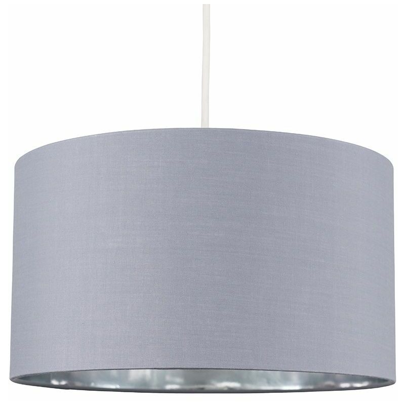 Minisun - Reni Fabric Drum Light Shade - Grey & Chrome - 35cm
