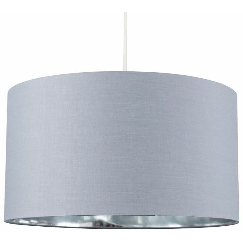 Minisun - Reni Fabric Drum Light Shade - Grey & Chrome - 45cm