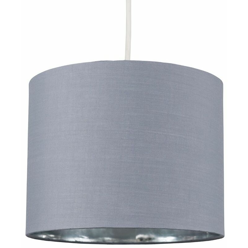Reni Fabric Drum Light Shade - Grey & Chrome - 25cm