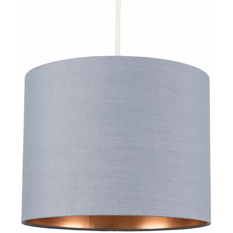 Reni Fabric Drum Light Shade - Grey & Copper - 25cm