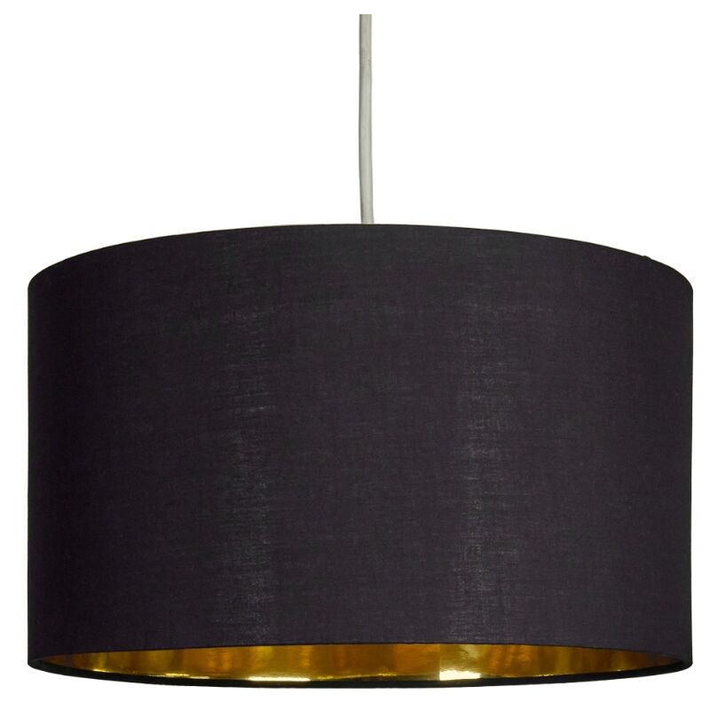Minisun - Reni Fabric Drum Light Shade - Black & Gold Inner - 35cm