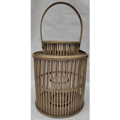 Cylinder Lantern with Glass Holder - Wicker - L26 x W26 x H26 cm