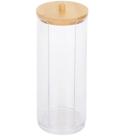 Cylinder shaped Transparent Spice Seasoning Bottles Cotton Swab Storage Case with Bamboo Lid(Long Cylinder Side Opening )