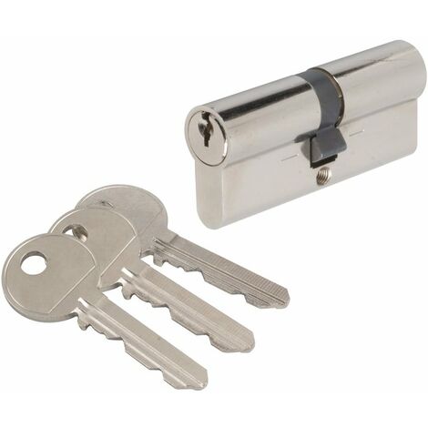 Cylindre 2 entrées nickelé 36 x 36 mm – Compatible PTT 20 et EDF T25 – 3 clés plates en laiton nickelé – Vis de fixation incluse – Grappin Annat