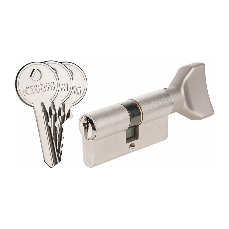 Cylindre à bouton 5G - Exem - Laiton nickelé - S'entrouvrant avec clé N°KCB006505 - B30 x 30 mm