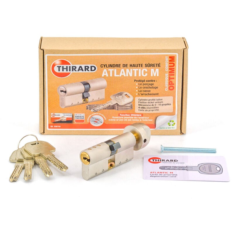 Cylindre de sécurité 33x33 nickelé débrayable pour porte ATLANTIC M THIRARD