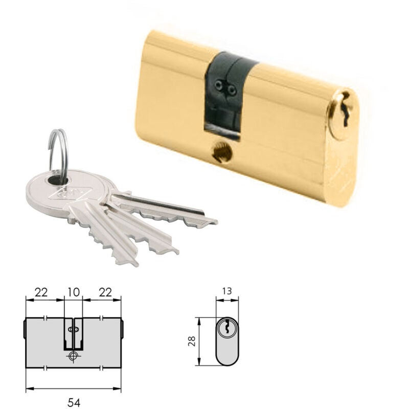 Cilindro CVL 5963 / 22x22 Laton Pulido Ovalado 2 Levas Cilindro Doble