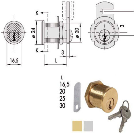 Cylindre de levier 15 en laiton brossé 72210-20-0 Cisa