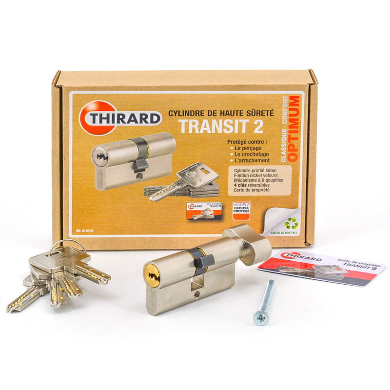 Cylindre de porte a bouton nickelé transit 2 Thirard Dimension - 35 x 35 mm