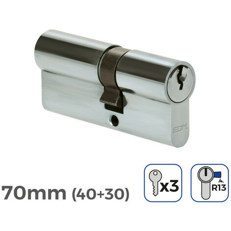 Cylindre De Porte à Nickel 70mm (40+30mm) Court Cam R13 Avec 3 Clés Inclus Edm