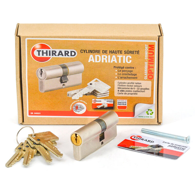 Cylindre de porte haute sécurité nickelé adriatic Thirard Dimension - 30 x 40 mm