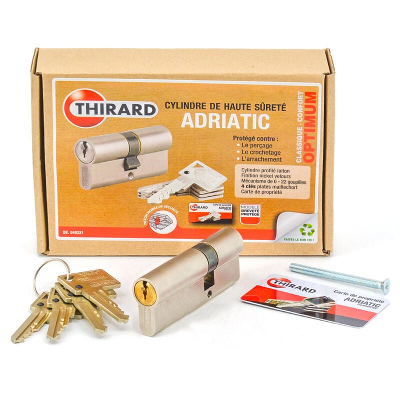 Cylindre de porte haute sécurité nickelé adriatic Thirard Dimension - 30 x 50 mm