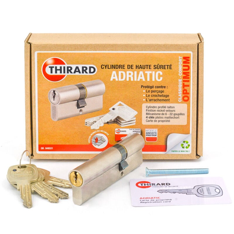 Cylindre de porte haute sécurité nickelé adriatic Thirard Dimension - 30 x 60 mm