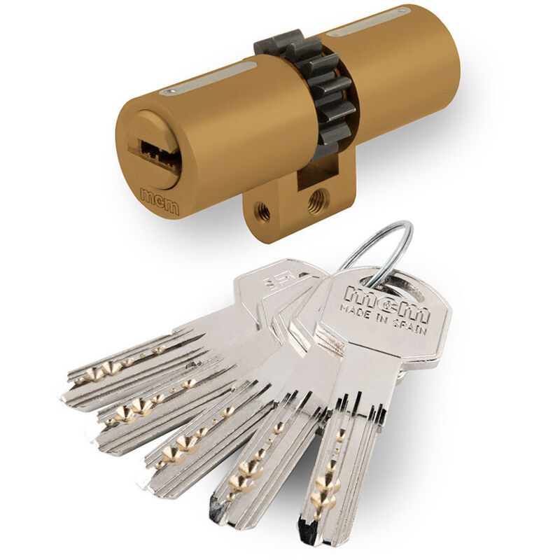 Cilindro de seguridad MCM modelo P3 - talla Latón. 76 mm. 33x43 mm. Excéntrica de rueda de 14 dientes
