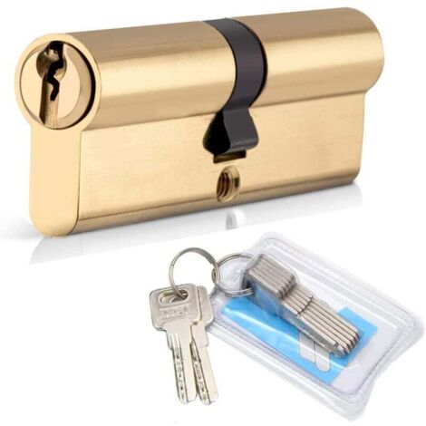 Cylindre de Serrure 40/40 (80mm), Serrure à Doublé Cylindre Porte Cylindre Européen avec 8 Clés, Finition en Laiton, Serrure de Porte Antichoc Anti-Perçage Anti-Pique