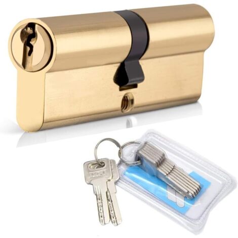 Cylindre de Serrure 40/40 (80mm), Serrure à Doublé Cylindre Porte Cylindre Européen avec 8 Clés, Finition en Laiton, Serrure de Porte Antichoc Anti-Perçage Anti-Pique