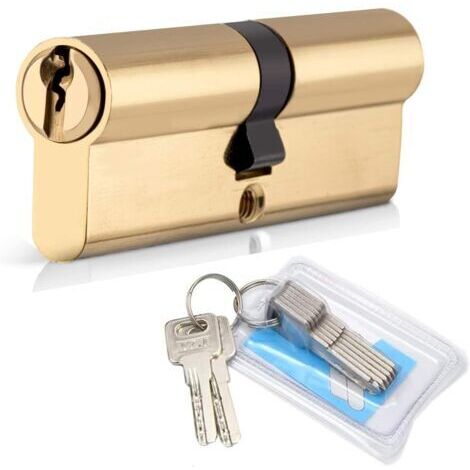 Cylindre de Serrure 40/40 (80mm), Serrure à Doublé Cylindre Porte Cylindre Européen avec 8 Clés, Finition en Laiton, Serrure de Porte Antichoc Anti-Perçage Anti-Pique