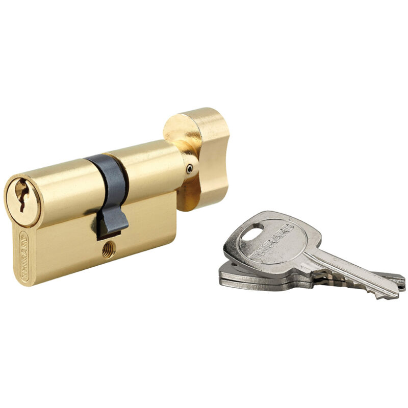 Cylindre de serrure à bouton, 35Bx25mm, anti-arrachement, laiton, 3 clés