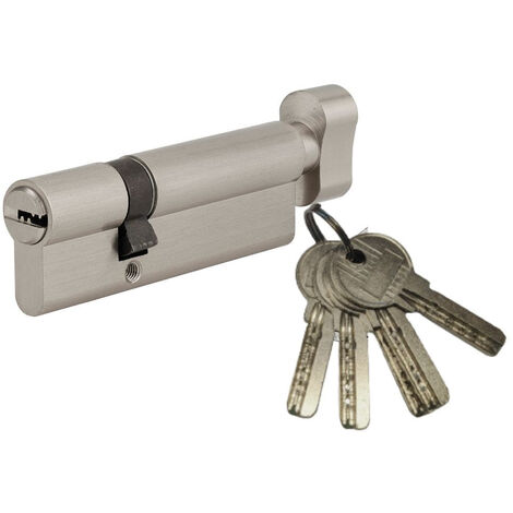 Cylindre de serrure à bouton 5G 60Bx30mm – Nickelé – Anti-arrachement – 5 clés – 6 goupilles pour sécurité renforcée – SP