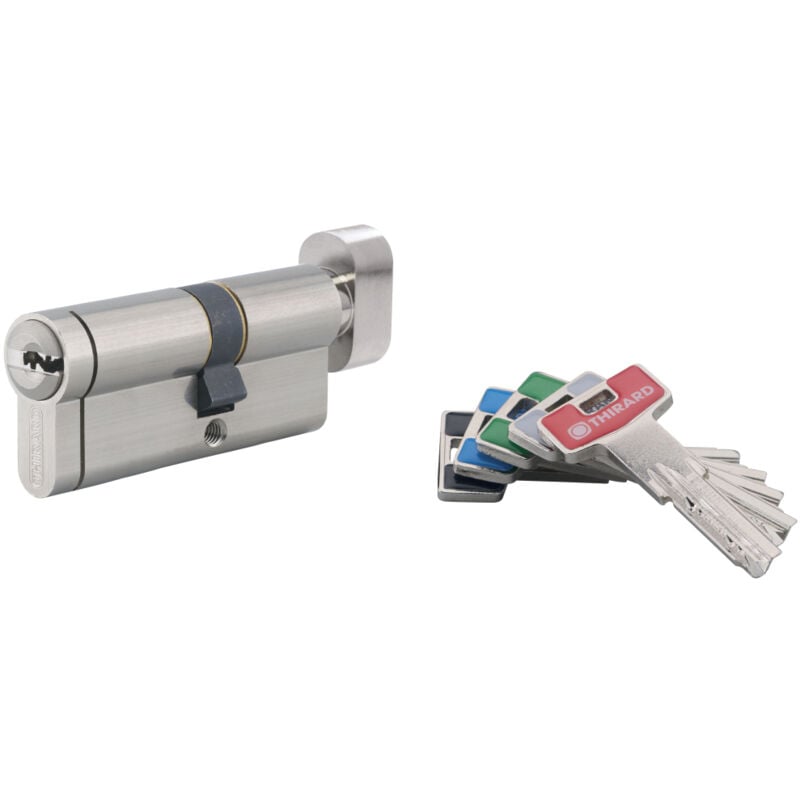 Cylindre de serrure à bouton T2, 30Bx40mm, nickel, anti-arrachement, anti-perçage, anti-crochetage, 5 clés