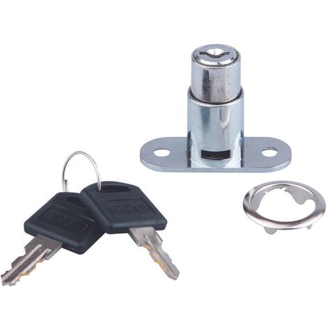 Cylindre de serrure avec 2 clés d'ouverture métal chromé verrou vérou vitrine placard étagère présentoir meuble antivol