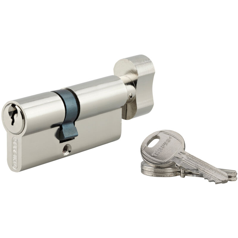 Cylindre de serrure à bouton HG5, anti-arrachement, 40Bx30mm, nickelé, 3 clés