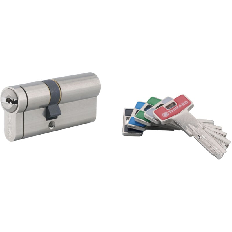 Cylindre de serrure double entrée T2, 30x40mm, nickel, anti-arrachement, anti-perçage, anti-crochetage, 5 clés