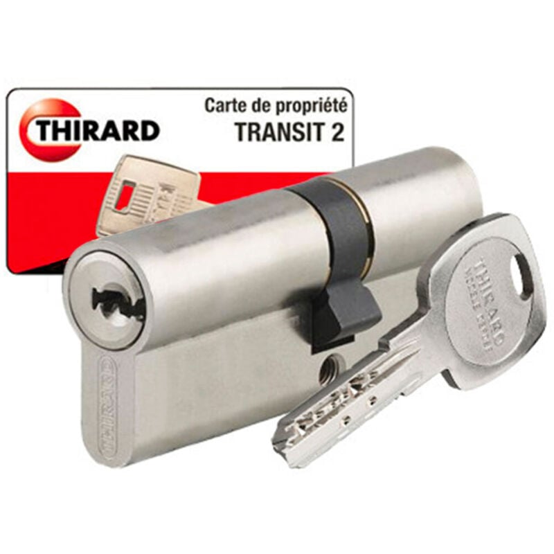 Cylindre de serrure double entrée T2, 30x60mm, nickel, anti-arrachement, anti-perçage, anti-crochetage, 5 clés