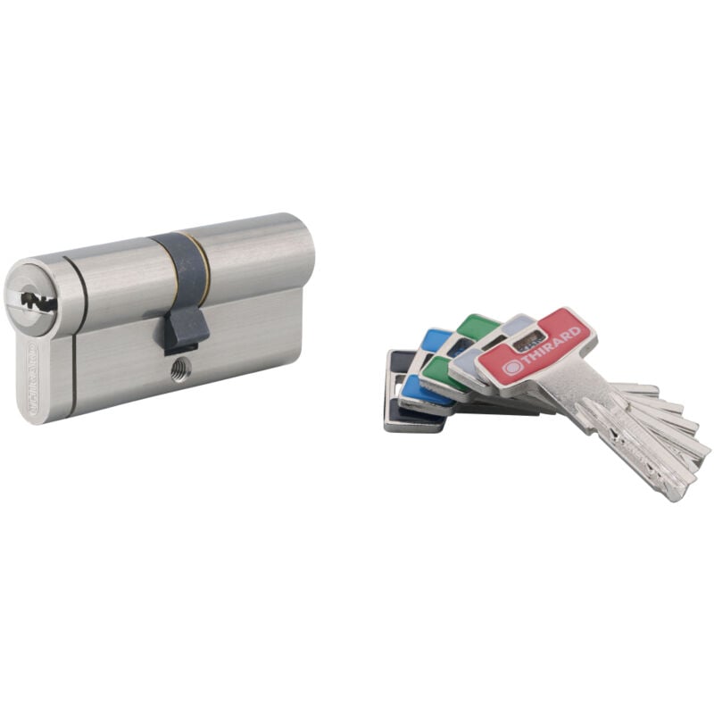 Cylindre de serrure double entrée T2, 35x35mm, nickel, anti-arrachement, anti-perçage, anti-crochetage, 5 clés