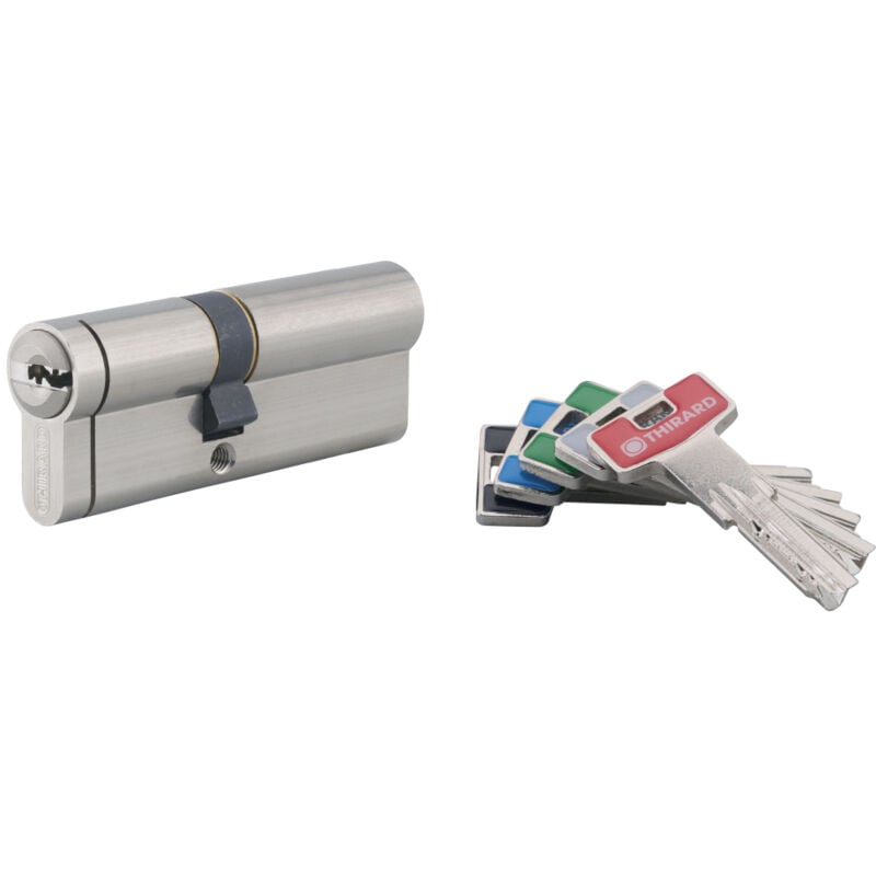 Cylindre de serrure double entrée T2, 35x45mm, nickel, anti-arrachement, anti-perçage, anti-crochetage, 5 clés