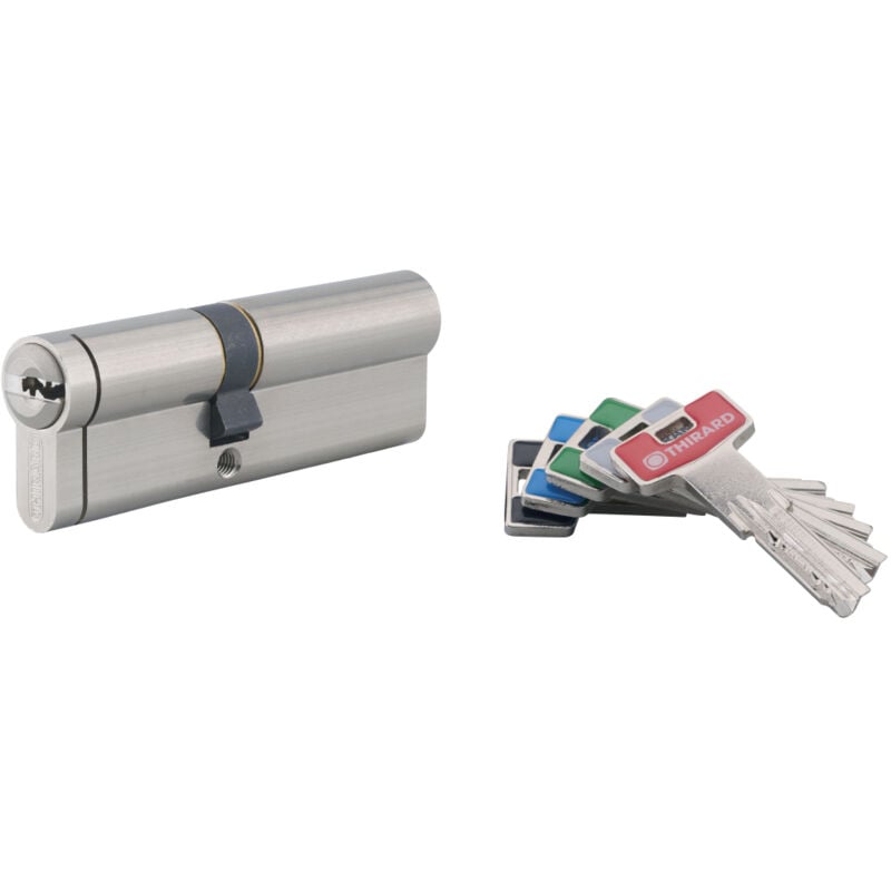 Cylindre de serrure double entrée T2, 40x50mm, nickel, anti-arrachement, anti-perçage, anti-crochetage, 5 clés