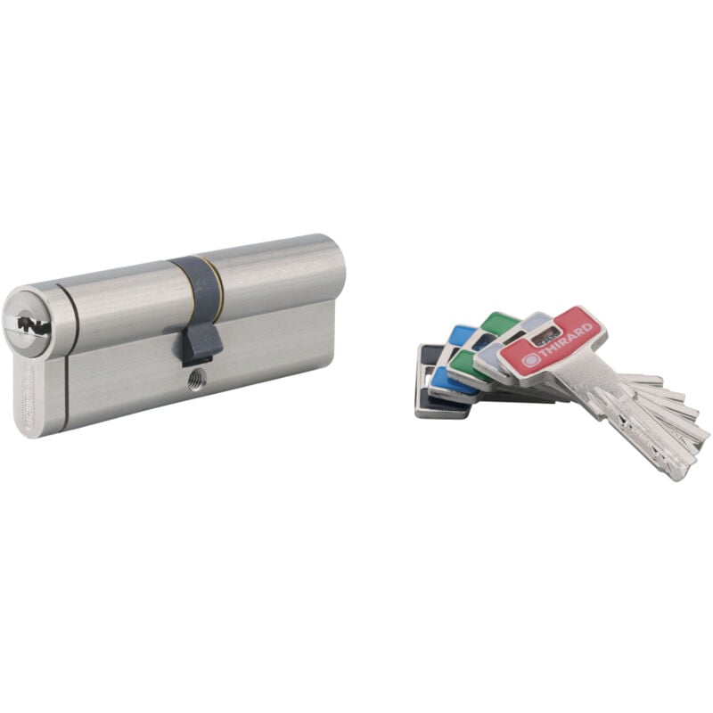 Cylindre de serrure double entrée T2, 45x45mm, nickel, anti-arrachement, anti-perçage, anti-crochetage, 5 clés