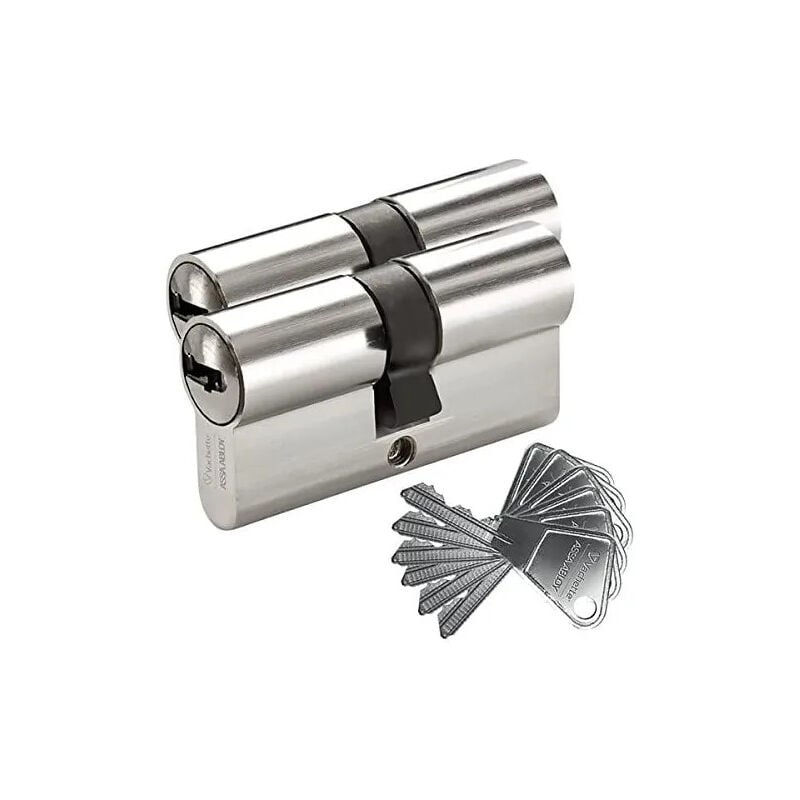 Cylindre de serrure s'entrouvrant V5, 2 cylindres nickelé, 30 x 30 mm, 5 goupilles, 3 clés